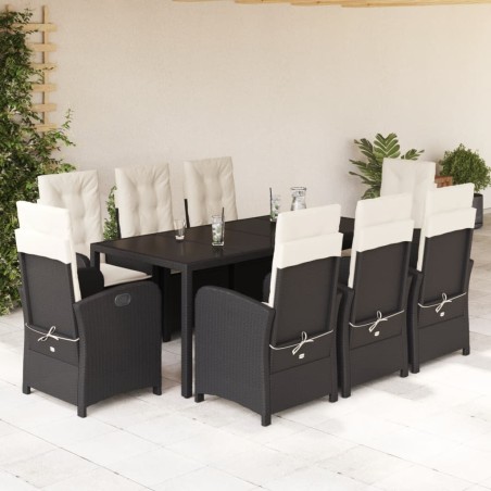 vidaXL Set de comedor de jardín 9 pzas y cojines ratán sintético negro