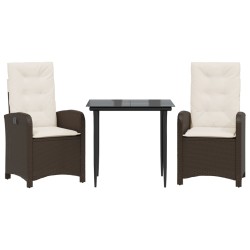 vidaXL Set comedor de jardín 3 piezas y cojines ratán sintético marrón