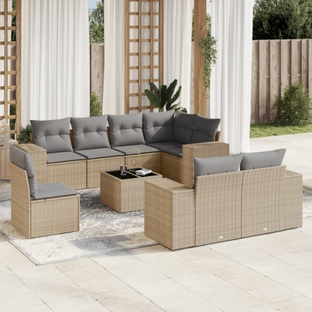 vidaXL Set de sofás de jardín 9 pzas con cojines ratán sintético beige