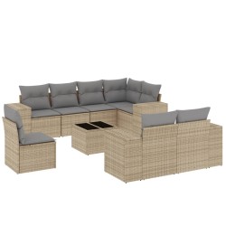vidaXL Set de sofás de jardín 9 pzas con cojines ratán sintético beige