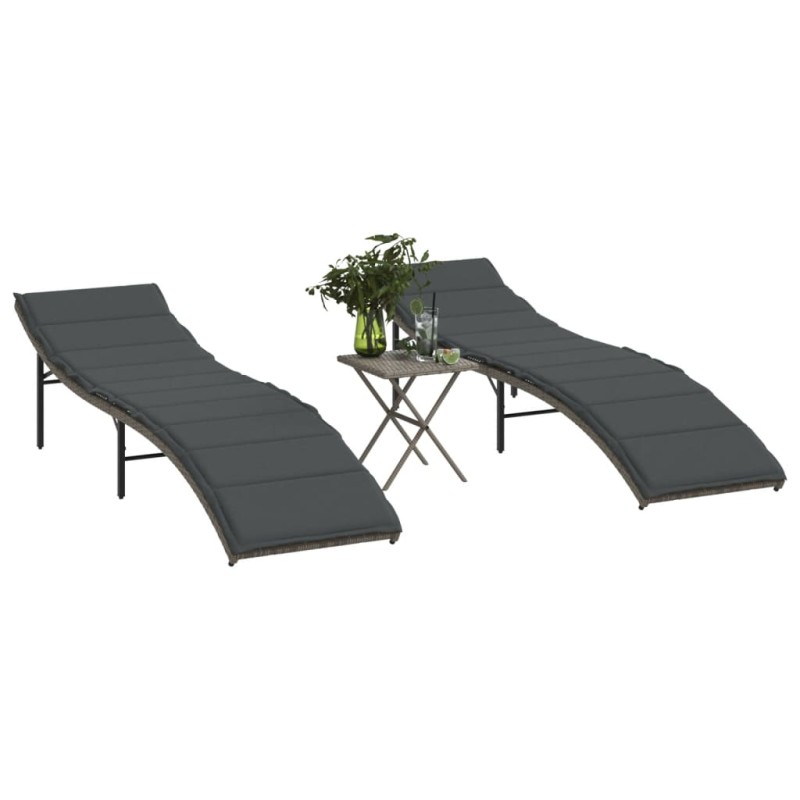 vidaXL Tumbonas con mesita 2 unidades ratán sintético gris vidaXL Tumbonas con mesita 2 unidades ratán sintético gris
