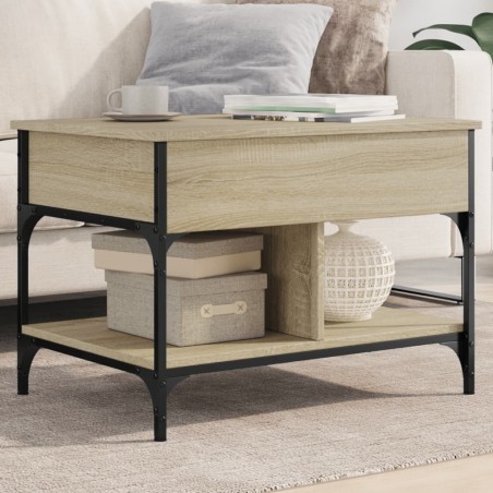 vidaXL Mesa de centro madera ingeniería metal roble Sonoma 70x50x50 cm