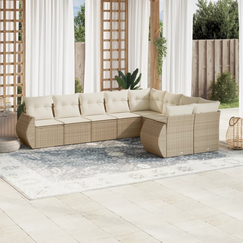 vidaXL Set de sofás de jardín 9 pzas con cojines ratán sintético beige vidaXL Set de sofás de jardín 9 pzas con cojines ratán sintético beige