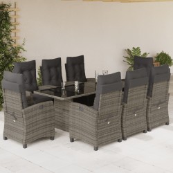 vidaXL Set comedor jardín 9 pzas y cojines ratán sintético gris