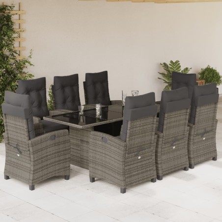 vidaXL Set comedor jardín 9 pzas y cojines ratán sintético gris
