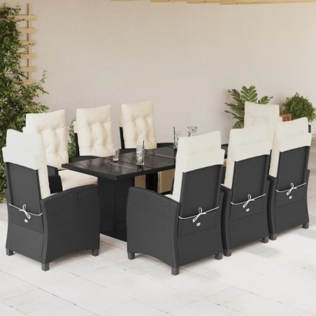 vidaXL Set de comedor de jardín 9 pzas y cojines ratán sintético negro
