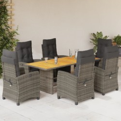 vidaXL Set comedor jardín 7 pzas y cojines ratán sintético gris