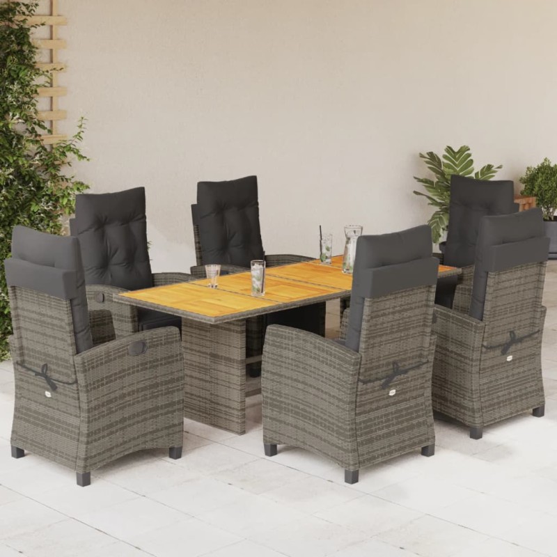 vidaXL Set comedor jardín 7 pzas y cojines ratán sintético gris vidaXL Set comedor jardín 7 pzas y cojines ratán sintético gris