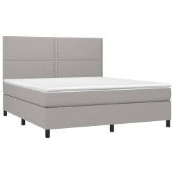 vidaXL Cama box spring colchón y luces LED tela gris claro 180x200 cm