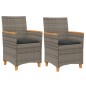 vidaXL Sillas de jardín y cojines 2 uds ratán PE gris y madera maciza vidaXL Sillas de jardín y cojines 2 uds ratán PE gris y madera maciza