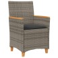 vidaXL Sillas de jardín y cojines 2 uds ratán PE gris y madera maciza vidaXL Sillas de jardín y cojines 2 uds ratán PE gris y madera maciza