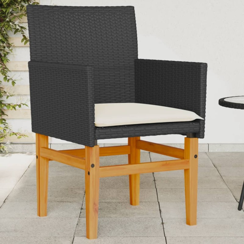 vidaXL Sillas de jardín con cojín 2 uds ratán PE negro y madera acacia vidaXL Sillas de jardín con cojín 2 uds ratán PE negro y madera acacia