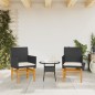 vidaXL Sillas de jardín con cojín 2 uds ratán PE negro y madera acacia vidaXL Sillas de jardín con cojín 2 uds ratán PE negro y madera acacia