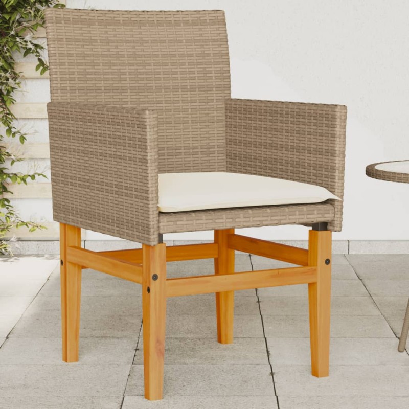 vidaXL Sillas de jardín con cojín 2 uds ratán PE beige y madera acacia vidaXL Sillas de jardín con cojín 2 uds ratán PE beige y madera acacia