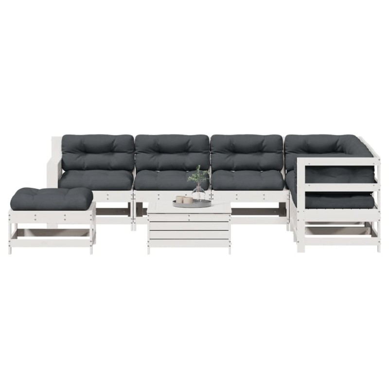 vidaXL Set muebles jardín con cojines 8 pzas madera maciza pino blanco vidaXL Set muebles jardín con cojines 8 pzas madera maciza pino blanco