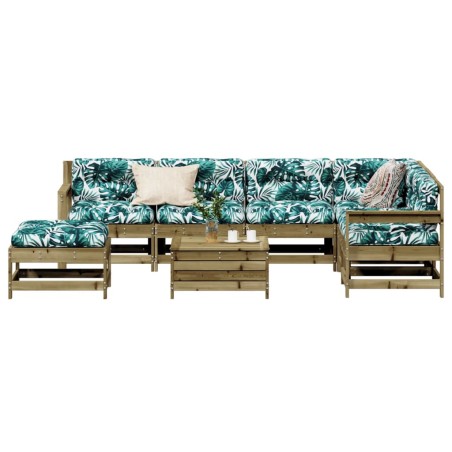 vidaXL Juego de muebles jardín 8 pzas y cojines madera pino impregnada