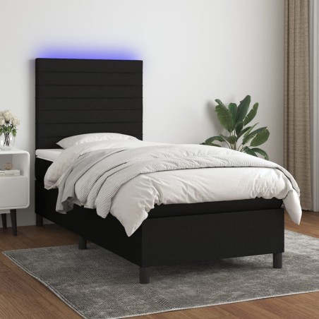vidaXL Cama box spring colchón y luces LED tela negro 100x200 cm