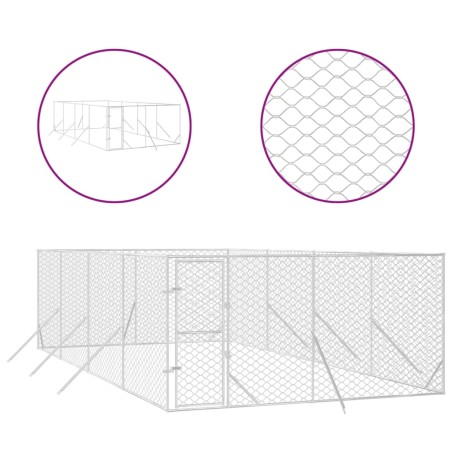 vidaXL Perrera de exterior acero galvanizado plateado 4x8x2 m
