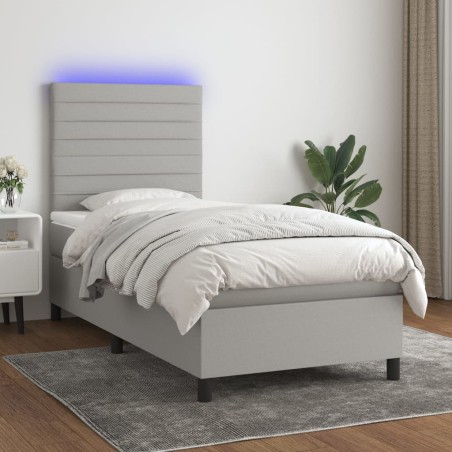 vidaXL Cama box spring colchón y luces LED tela gris claro 80x200 cm