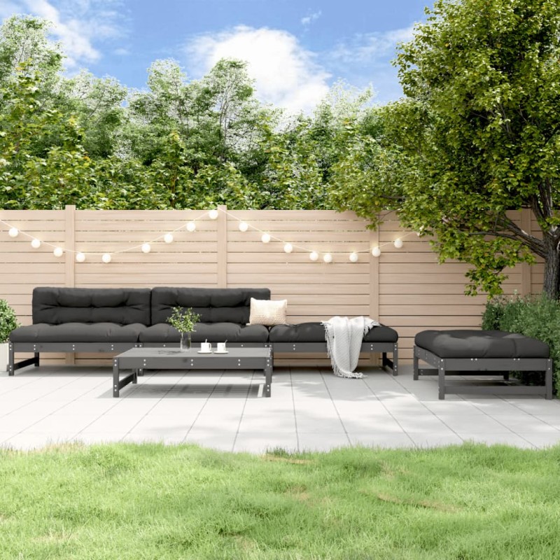 vidaXL Juego de sofás de jardín 5 piezas madera maciza de pino gris vidaXL Juego de sofás de jardín 5 piezas madera maciza de pino gris