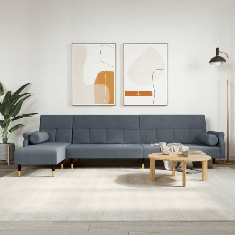 vidaXL Sofá cama en forma de L terciopelo gris oscuro 271x140x70 cm vidaXL Sofá cama en forma de L terciopelo gris oscuro 271x140x70 cm