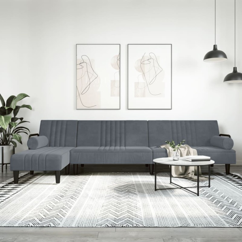 vidaXL Sofá cama en forma de L terciopelo gris oscuro 260x140x70 cm vidaXL Sofá cama en forma de L terciopelo gris oscuro 260x140x70 cm