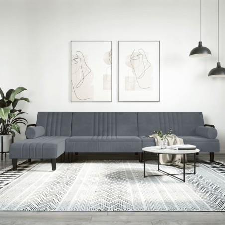 vidaXL Sofá cama en forma de L terciopelo gris oscuro 260x140x70 cm