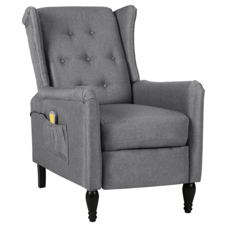 vidaXL Sillón de masaje reclinable de tela gris claro