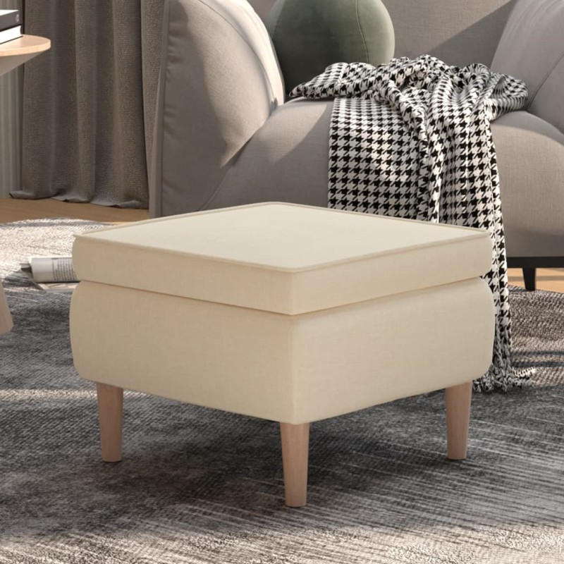 vidaXL Taburete con patas de madera tapizado tejido crema vidaXL Taburete con patas de madera tapizado tejido crema