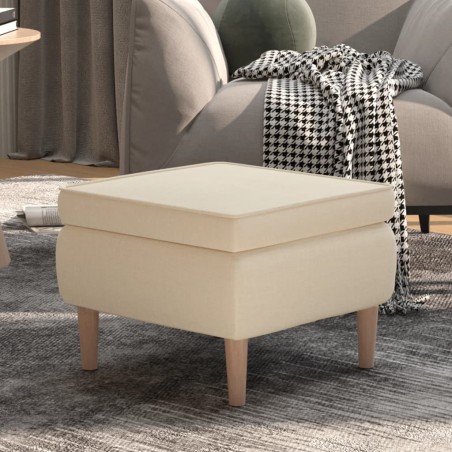 vidaXL Taburete con patas de madera tapizado tejido crema