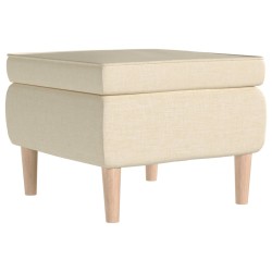 vidaXL Taburete con patas de madera tapizado tejido crema