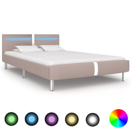 vidaXL Estructura de cama con LED cuero sintético capuchino 140x200 cm
