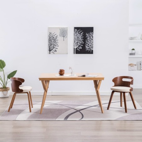vidaXL Sillas de comedor 2 uds madera curvada y cuero sintético crema