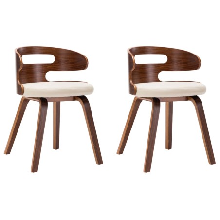 vidaXL Sillas de comedor 2 uds madera curvada y cuero sintético crema
