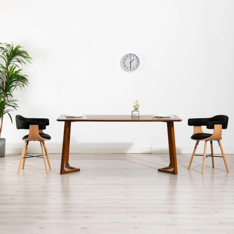 vidaXL Sillas de comedor 2 uds cuero sintético y madera curvada negro