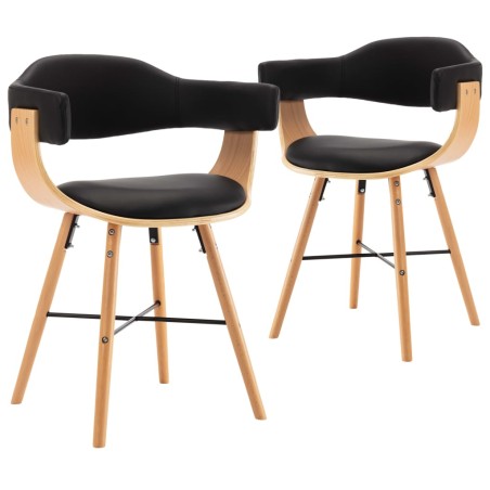 vidaXL Sillas de comedor 2 uds cuero sintético y madera curvada negro