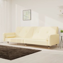 vidaXL Sofá cama de 2 plazas con dos cojines terciopelo crema