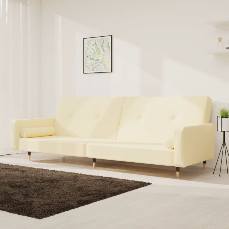 vidaXL Sofá cama de 2 plazas con dos cojines terciopelo crema vidaXL Sofá cama de 2 plazas con dos cojines terciopelo crema
