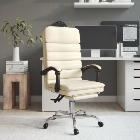 vidaXL Silla de oficina reclinable masaje cuero sintético color crema