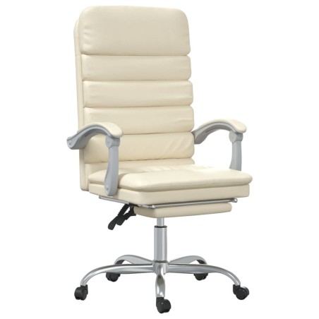 vidaXL Silla de oficina reclinable masaje cuero sintético color crema