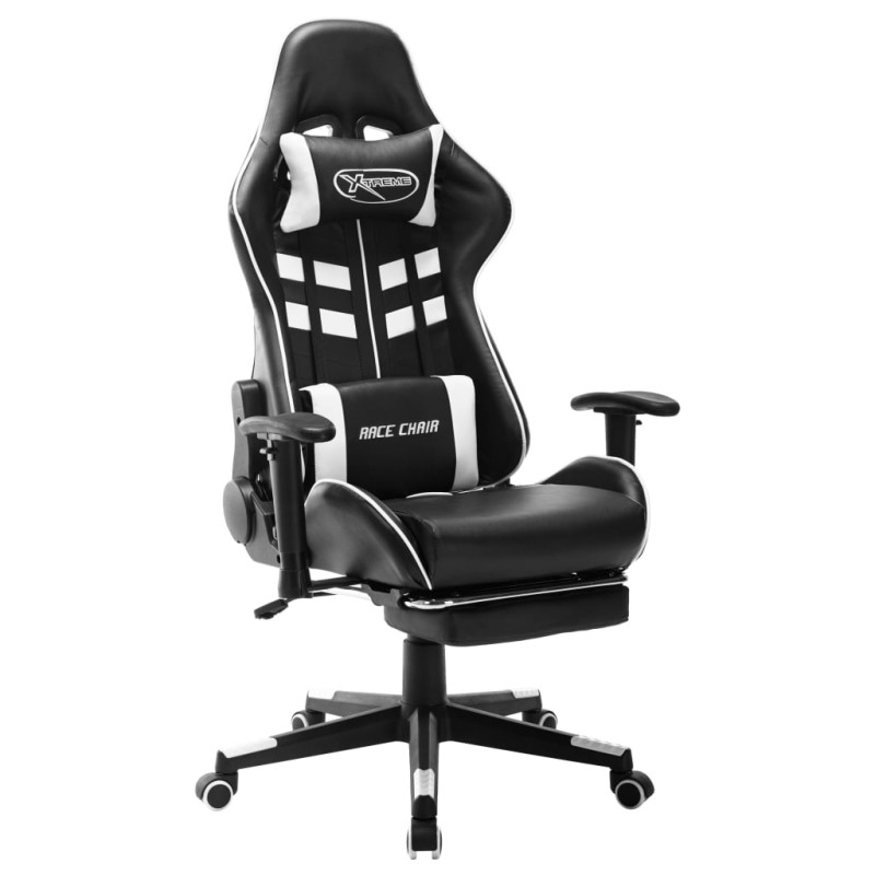 vidaXL Silla de gaming con reposapiés cuero sintético negro y blanco vidaXL Silla de gaming con reposapiés cuero sintético negro y blanco