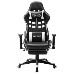 vidaXL Silla de gaming con reposapiés cuero sintético negro y blanco