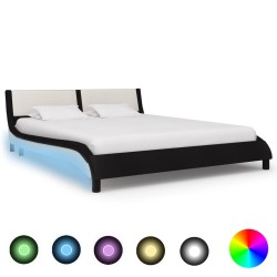 vidaXL Estructura de cama con LED cuero PE blanco y negro 160x200 cm