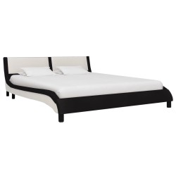 vidaXL Estructura de cama con LED cuero PE blanco y negro 160x200 cm