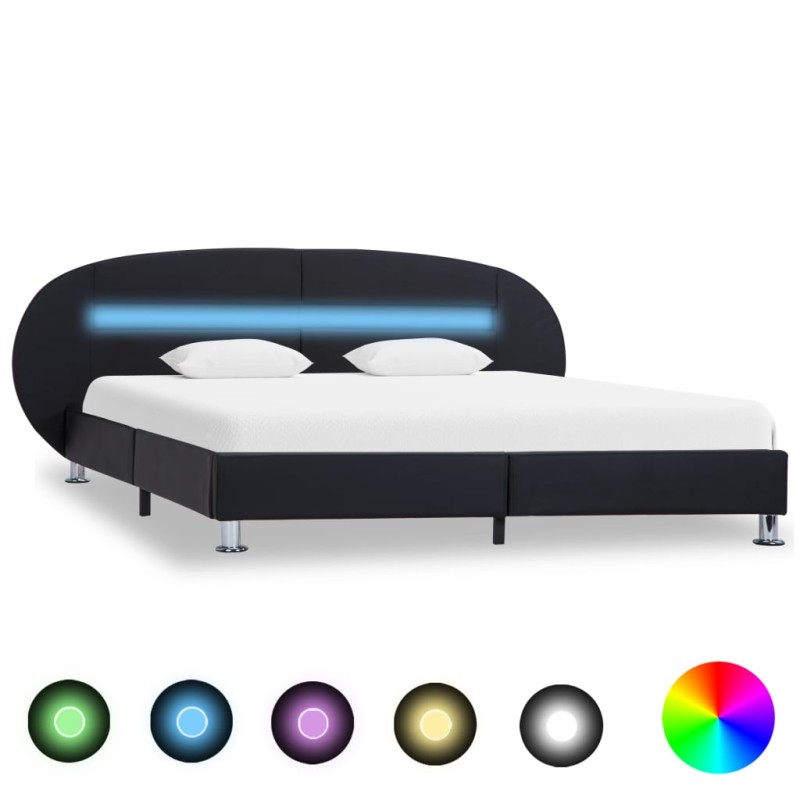 vidaXL Estructura de cama con LED de cuero sintético negro 140x200 cm vidaXL Estructura de cama con LED de cuero sintético negro 140x200 cm