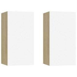 vidaXL Mueble de TV 2 uds contrachapada blanco y roble 30,5x30x60 cm