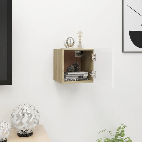 vidaXL Mueble de salón de pared blanco y roble Sonoma 30,5x30x30 cm