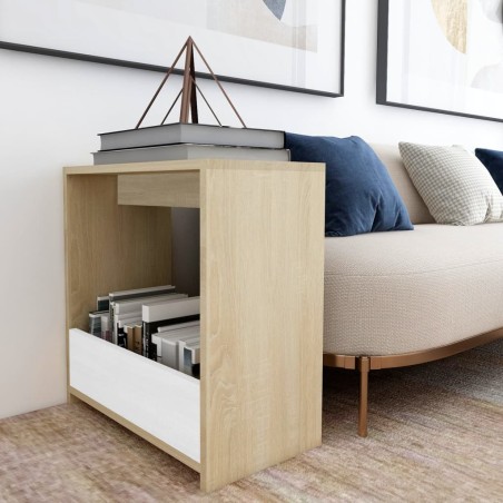 vidaXL Mesa auxiliar de madera contrachapada blanco y roble 50x26x50cm