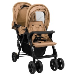 vidaXL Carrito para gemelos tandem de acero gris taupé