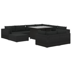 vidaXL Set muebles de jardín 10 piezas y cojines ratán sintético negro